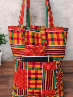 Shopper tas met Afrikaanse print - Oranje Groene Kente - Herbruikbare Boodschappentas van katoen