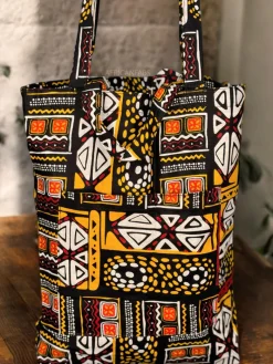 Shopper tas met Afrikaanse print - Gele Bogolan - Herbruikbare Boodschappentas van katoen