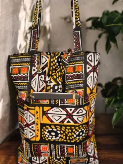 Shopper tas met Afrikaanse print - Gele Bogolan - Herbruikbare Boodschappentas van katoen