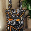 Shopper tas met Afrikaanse print - Zwart Oranje Bogolan - Herbruikbare Boodschappentas van katoen