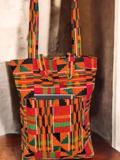 Shopper tas met Afrikaanse print - Oranje Kente - Herbruikbare Boodschappentas van katoen