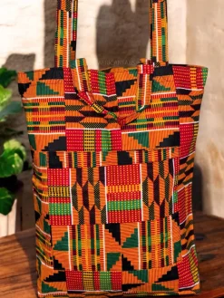 Shopper tas met Afrikaanse print - Oranje Kente - Herbruikbare Boodschappentas van katoen