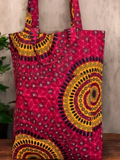 Shopper tas met Afrikaanse print - Rode Dotted Patterns - Herbruikbare Boodschappentas van katoen