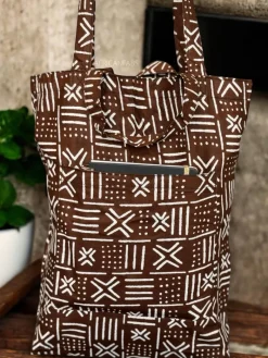 Shopper tas met Afrikaanse print - Bruine X Bogolan - Herbruikbare Boodschappentas van katoen