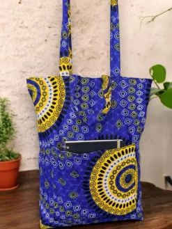 Shopper tas met Afrikaanse print - Blauwe Dotted Patterns - Herbruikbare Boodschappentas van katoen