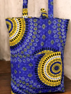 Shopper tas met Afrikaanse print - Blauwe Dotted Patterns - Herbruikbare Boodschappentas van katoen