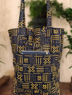 Shopper tas met Afrikaanse print - Zwart Gele X Bogolan - Herbruikbare Boodschappentas van katoen