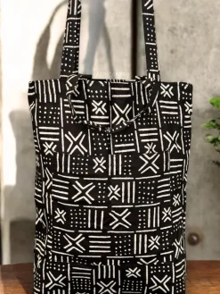 Shopper tas met Afrikaanse print - Zwart Witte X Bogolan - Herbruikbare Boodschappentas van katoen