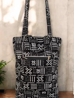 Shopper tas met Afrikaanse print - Zwart Witte X Bogolan - Herbruikbare Boodschappentas van katoen