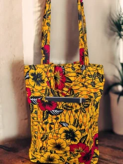 Shopper tas met Afrikaanse print - Gele Flowers - Herbruikbare Boodschappentas van katoen