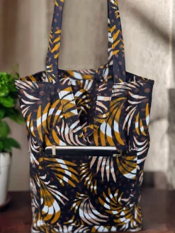 Shopper tas met Afrikaanse print - Bruine Mix Feathers - Herbruikbare Boodschappentas van katoen