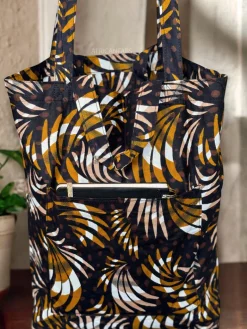 Shopper tas met Afrikaanse print - Bruine Mix Feathers - Herbruikbare Boodschappentas van katoen