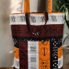 Shopper tas met Afrikaanse print - Donkerbruin / Geel Bogolan Symbols - Herbruikbare Boodschappentas van katoen