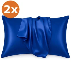 2 STUKS - Satijnen kussensloop Donkerblauw 60 x 70 cm hoofdkussen formaat - Satin pillow case / Zijdezachte kussensloop van satijn
