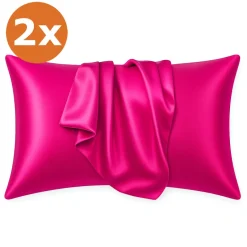 2 STUKS - Satijnen kussensloop Fuchsia 60 x 70 cm hoofdkussen formaat - Satin pillow case / Zijdezachte kussensloop van satijn