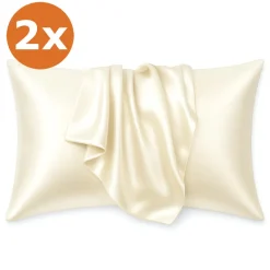 2 STUKS - Satijnen kussensloop Ivoor 60 x 70 cm hoofdkussen formaat - Satin pillow case / Zijdezachte kussensloop van satijn