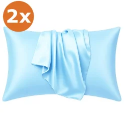 2 STUKS - Satijnen kussensloop Lichtblauw 60 x 70 cm hoofdkussen formaat - Satin pillow case / Zijdezachte kussensloop van satijn
