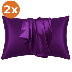 2 STUKS - Satijnen kussensloop Paars 60 x 70 cm hoofdkussen formaat - Satin pillow case / Zijdezachte kussensloop van satijn