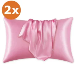 2 STUKS - Satijnen kussensloop Roze 60 x 70 cm hoofdkussen formaat - Satin pillow case / Zijdezachte kussensloop van satijn