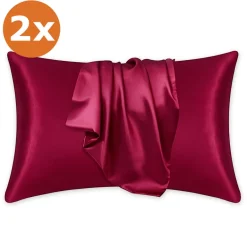 2 STUKS - Satijnen kussensloop Rood 60 x 70 cm hoofdkussen formaat - Satin pillow case / Zijdezachte kussensloop van satijn