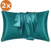 2 STUKS - Satijnen kussensloop Teal 60 x 70 cm hoofdkussen formaat - Satin pillow case / Zijdezachte kussensloop van satijn