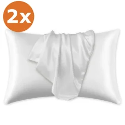 2 STUKS - Satijnen kussensloop Wit 60 x 70 cm hoofdkussen formaat - Satin pillow case / Zijdezachte kussensloop van satijn