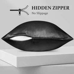 2 STUKS - Satijnen kussensloop zwart 60 x 70 cm hoofdkussen formaat - Satin pillow case black / Zijdezachte kussensloop van satijn