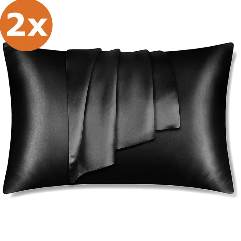 2 STUKS - Satijnen kussensloop zwart 60 x 70 cm hoofdkussen formaat - Satin pillow case black / Zijdezachte kussensloop van satijn