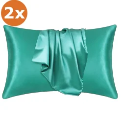 2 STUKS - Satijnen kussensloop Zacht Groen 60 x 70 cm hoofdkussen formaat - Satin pillow case / Zijdezachte kussensloop van satijn