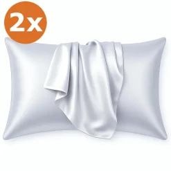 2 STUKS - Satijnen kussensloop Zilvergrijs 60 x 70 cm hoofdkussen formaat - Satin pillow case / Zijdezachte kussensloop van satijn