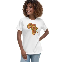 T-shirt Dames - Afrikaans continent in Kente print D001 (Zwart of Wit)