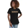 T-shirt Dames - QUEEN in kente print D009 (shirt in zwart of wit)