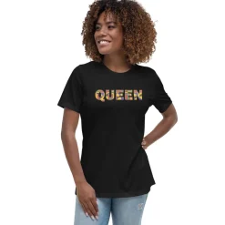 T-shirt Dames - QUEEN in kente print D009 (shirt in zwart of wit)