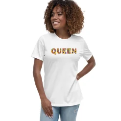 T-shirt Dames - QUEEN in kente print D009 (shirt in zwart of wit)