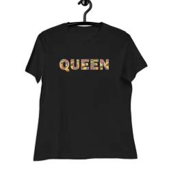 T-shirt Dames - QUEEN in kente print D009 (shirt in zwart of wit)