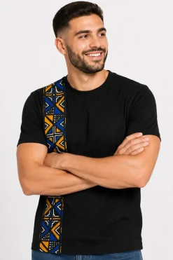 T-shirt met Afrikaanse print details - Blauw Bogolan Geometry Band