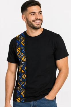 T-shirt met Afrikaanse print details - Blauw Bogolan Geometry Band