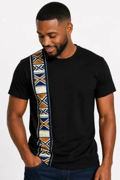 T-shirt met Afrikaanse print details - Blauw Bogolan Heritage Band
