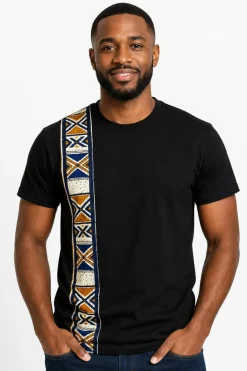 T-shirt met Afrikaanse print details - Blauw Bogolan Heritage Band