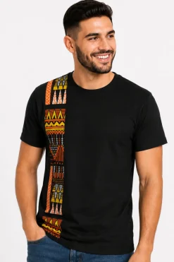 T-shirt met Afrikaanse print details - Bruin Earth Heritage Band