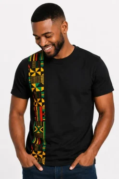 T-shirt met Afrikaanse print details - Zwart Geel Kente Band