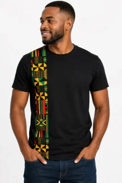 T-shirt met Afrikaanse print details - Zwart Geel Kente Band