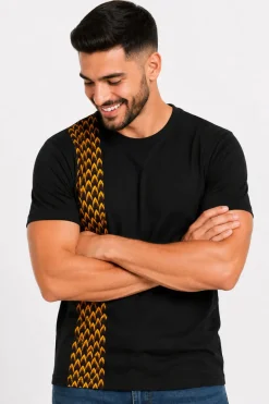 T-shirt met Afrikaanse print details - Bruin Gele Scale Pattern Vlisco Band