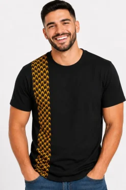 T-shirt met Afrikaanse print details - Bruin Gele Scale Pattern Vlisco Band