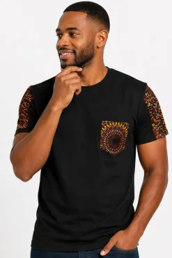 T-shirt met Afrikaanse print details - Bruin Oranje Savanna Sun Pocket