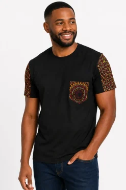 T-shirt met Afrikaanse print details - Bruin Oranje Savanna Sun Pocket