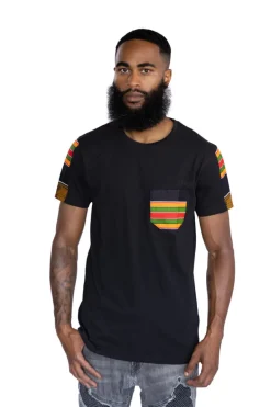 T-shirt met Afrikaanse print details -Pan Africa kente borstzak