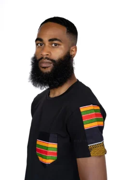 T-shirt met Afrikaanse print details -Pan Africa kente borstzak