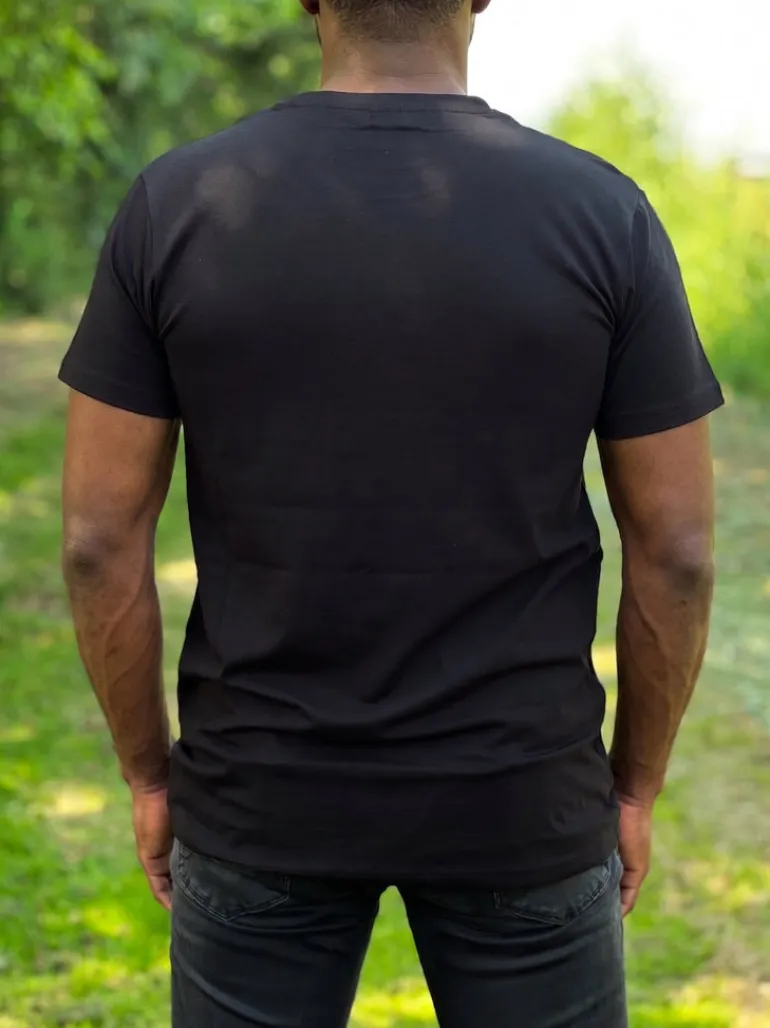 T-shirt met Afrikaanse print details - Zwart / wit Kente borstzak