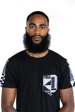 T-shirt met Afrikaanse print details - Zwart / wit Kente borstzak
